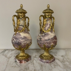 Pair 19th Century French Louis XVI Marble & Bronze D'Or Cassolettes
