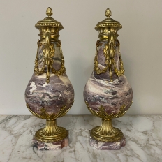 Pair 19th Century French Louis XVI Marble & Bronze D'Or Cassolettes