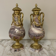 Pair 19th Century French Louis XVI Marble & Bronze D'Or Cassolettes