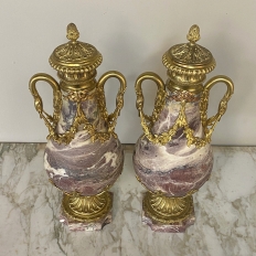 Pair 19th Century French Louis XVI Marble & Bronze D'Or Cassolettes