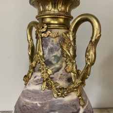 Pair 19th Century French Louis XVI Marble & Bronze D'Or Cassolettes
