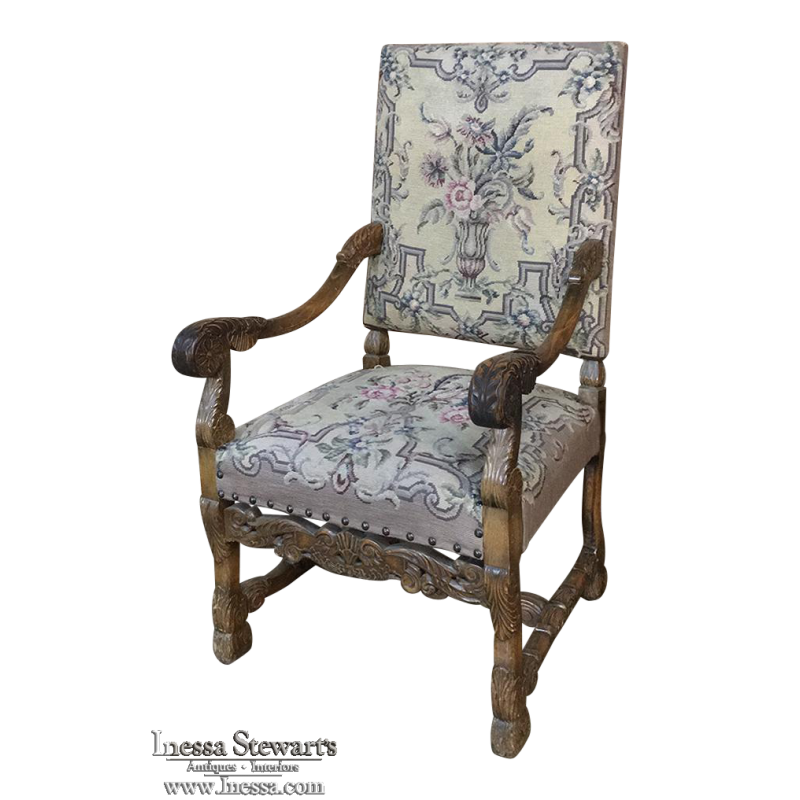 19th Century French Louis XIII Needlepoint Armchair