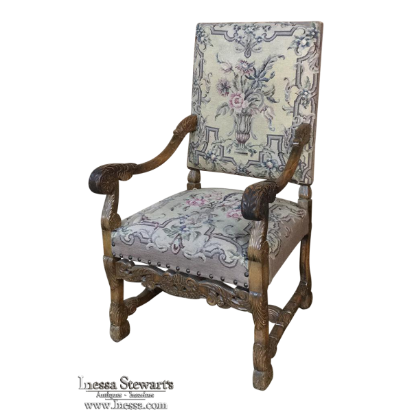 19th Century French Louis XIII Needlepoint Armchair