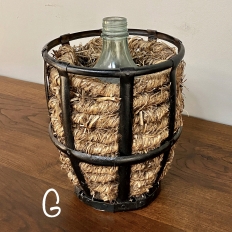 Antique Wicker-Wrapped Bonbon Wine Bottle with Iron Cage (2 available, sold EACH)