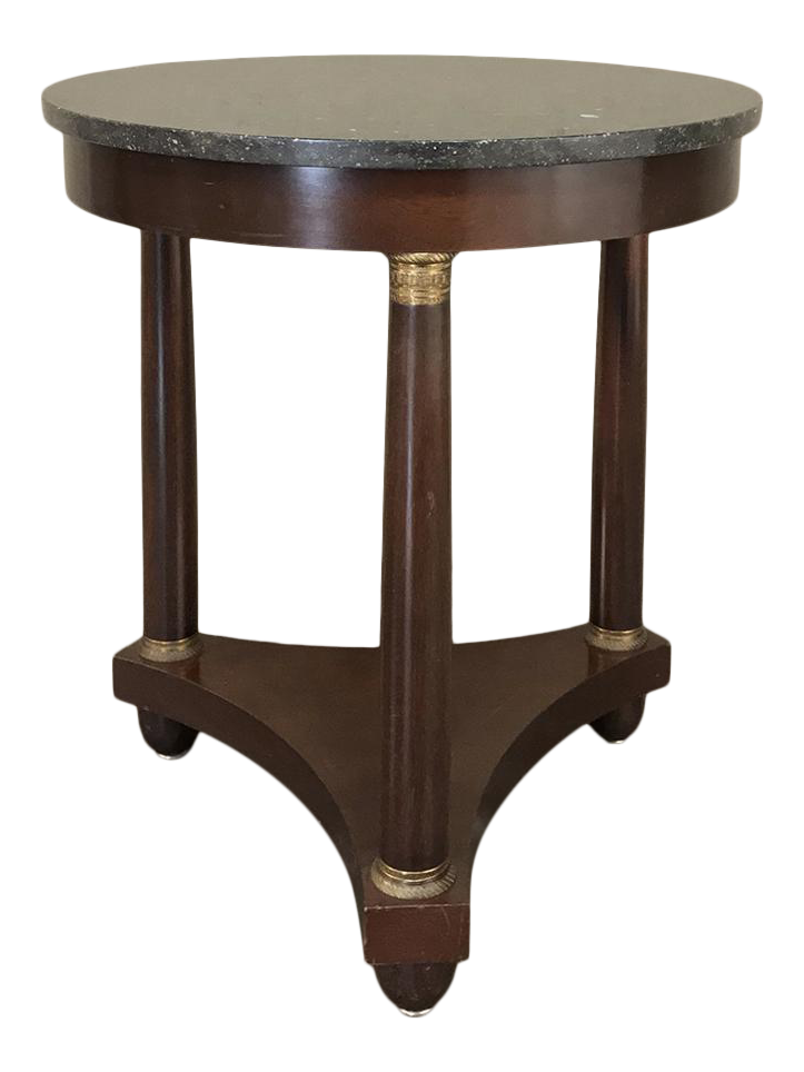 French Empire Round Marble Top End Table, Vintage Round End Table With Marble Top