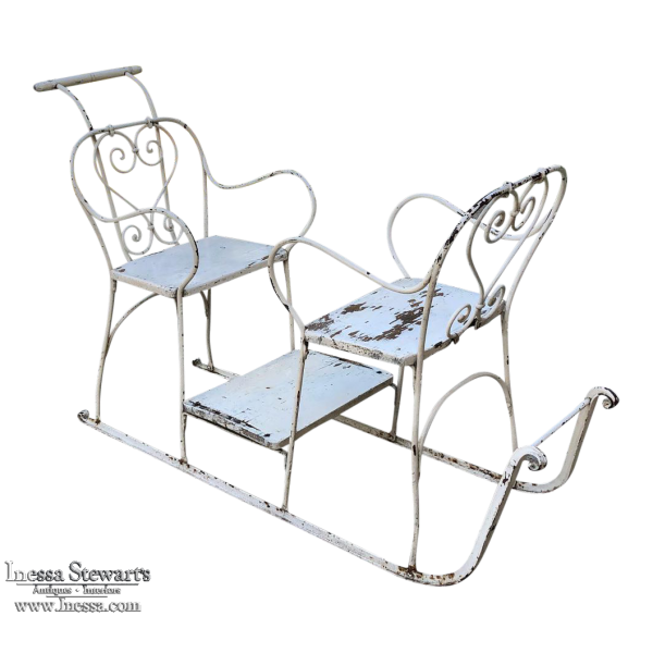 Antique Wrought Iron Sleigh in Country French Style