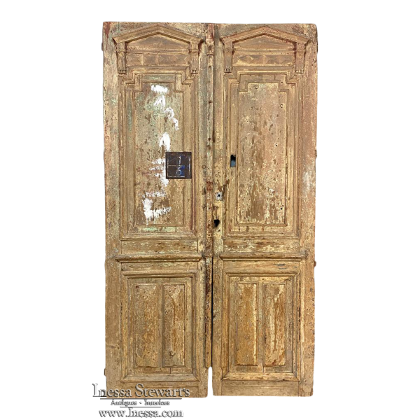 Pair 19th Century Neoclassical Stripped Oak French Doors