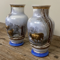 Pair of 19th C. French Hand-Painted Limoges-Style Vases with Sheep Scenes