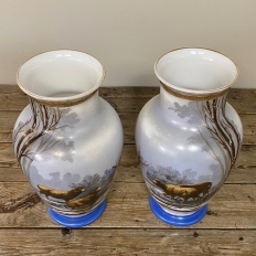 Pair Antique Hand-Painted Opaline Vases