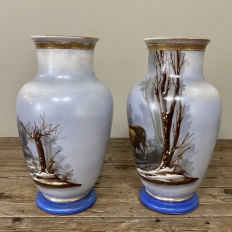 Pair Antique Hand-Painted Opaline Vases