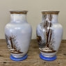 Pair Antique Hand-Painted Opaline Vases