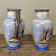 Pair of 19th C. French Hand-Painted Limoges-Style Vases with Sheep Scenes
