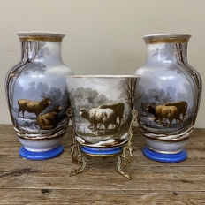 Pair Antique Hand-Painted Opaline Vases