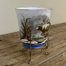 19th Century French Limoges-Style Hand Painted Porcelain Jardinière with Enameled Mounts