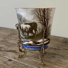 19th Century French Limoges-Style Hand Painted Porcelain Jardinière with Enameled Mounts