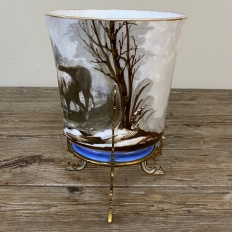 19th Century French Limoges-Style Hand Painted Porcelain Jardinière with Enameled Mounts