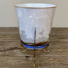 19th Century French Limoges-Style Hand Painted Porcelain Jardinière with Enameled Mounts