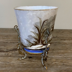 19th Century French Limoges-Style Hand Painted Porcelain Jardinière with Enameled Mounts
