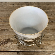 19th Century French Limoges-Style Hand Painted Porcelain Jardinière with Enameled Mounts
