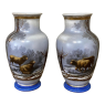 Pair Antique Hand-Painted Opaline Vases