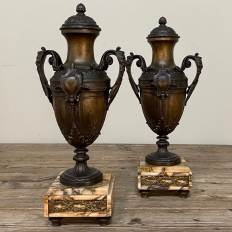 Pair 19th Century French Louis XVI Mantel Urns on Marble Bases