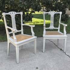 Pair of 19th Century Swedish Louis XVI Painted & Caned Armchairs