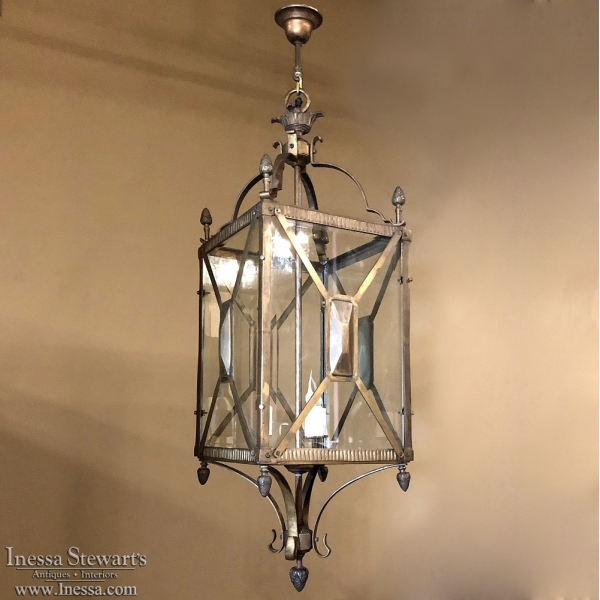 Palladio Lantern Chandelier in Brass with Beveled Glass