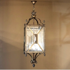 Palladio Lantern Chandelier in Brass with Beveled Glass