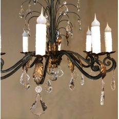 Antique Country French Wrought Iron and Crystal Chandelier