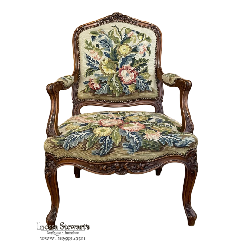 Louis XV giltwood fauteuil with original Beauvais tapestry,French