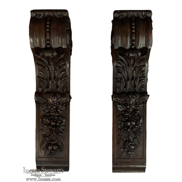 Pair 19th Century French Louis XIV Hand-Carved Pilasters