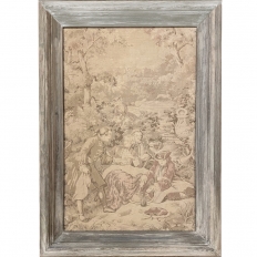 Antique French Tapestry with Whitewashed Frame