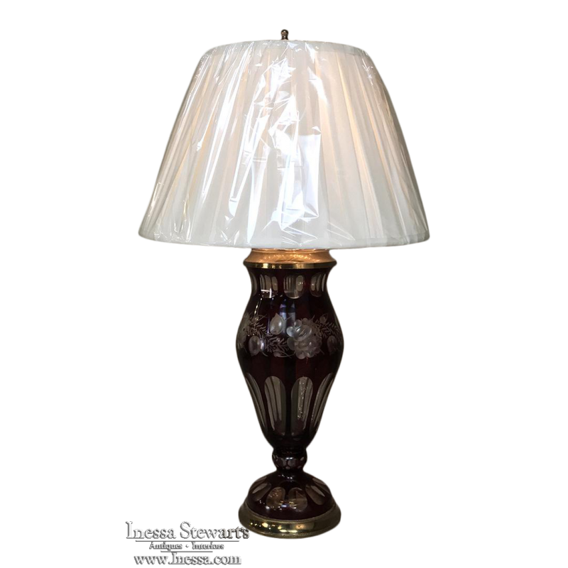 Antique Cranberry Cut Crystal Brass, Cut Crystal And Brass Table Lamps