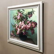 Antique Framed Oil Painting on Canvas ~ Floral Still Life by E. Devos