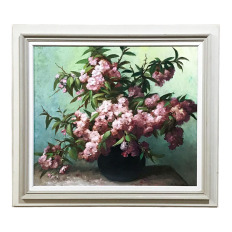 Antique Framed Oil Painting on Canvas ~ Floral Still Life by E. Devos