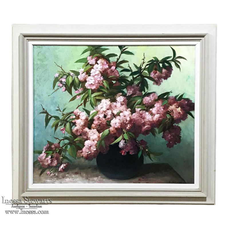 Antique Framed Oil Painting on Canvas ~ Floral Still Life by E. Devos