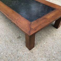 Mid-Century Chestnut Black Marble Top Coffee Table