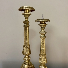 Set of Two 19th Century Cast Bronze French Gothic Candlesticks