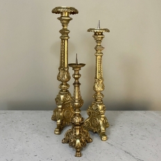 Set of Two 19th Century Cast Bronze French Gothic Candlesticks