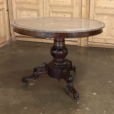 19th Century French Napoleon III Period Marble Top Mahogany Center Table