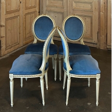 Set of 4 Antique French Louis XVI Painted Salon Chairs with Mohair