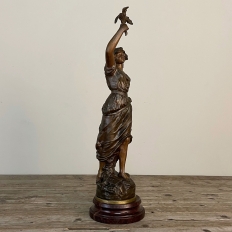 Antique French Spelter Statue of Maiden by Rullony