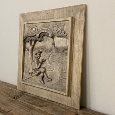 Pair Antique French Carved Wood Painted Panels