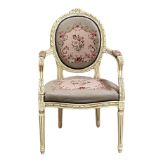 Antique French Louis XVI Painted Armchair with Needlepoint Tapestry