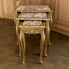 Antique Italian Louis XV Giltwood Marble Top Nesting Tables