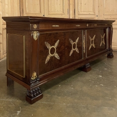 Grand Antique French Empire Style Mahogany Buffet with Bronze Ormolu