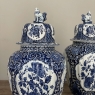 Pair 19th Century Delft Blue & White Lidded Urns