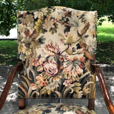 19th Century French Louis XV Fruitwood Armchair ~ Fauteuil with Needlepoint Tapestry