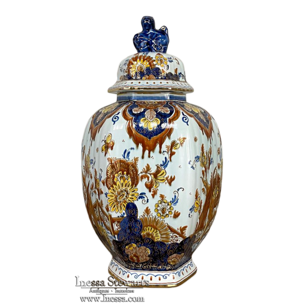 19th Century Delft Hand-Painted Urn with Lid