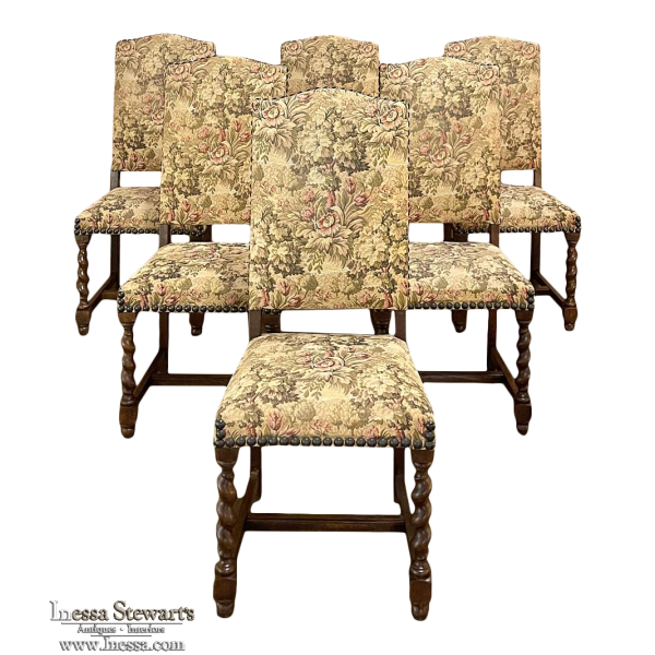 Set of 6 Antique French Barley Twist Dining Chairs